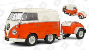 VOLKSWAGEN T1 VAN KOOL COMBI WITH TRAILER 1950 ORANGE/WHITE 1:18