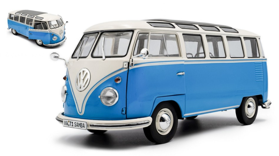 VOLKSWAGEN T1 SAMBA MINIBUS 1962 LIGHT BLUE/WHITE 1:18