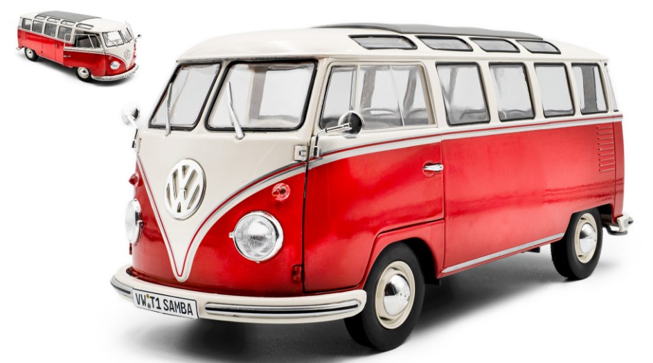 VOLKSWAGEN T1 SAMBA MINIBUS 1962 RED/WHITE 1:18