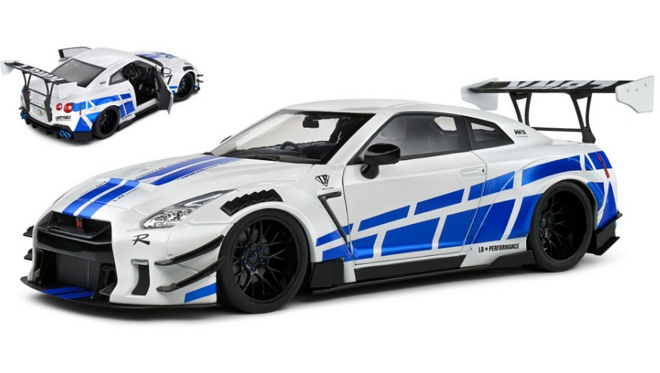 NISSAN GT-R (R35) LIBERTY WALK BODY KIT 2.0 COUPE 2024 PEARL/BLUE 1:18