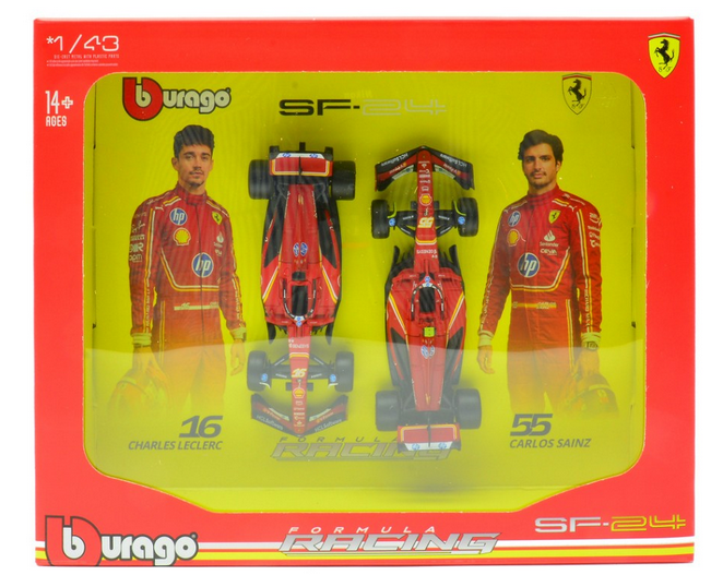 SET SCUDERIA FERRARI 2024 SF-24 N.16 + SF-24 N.55 1:43 Sainz/Leclerc